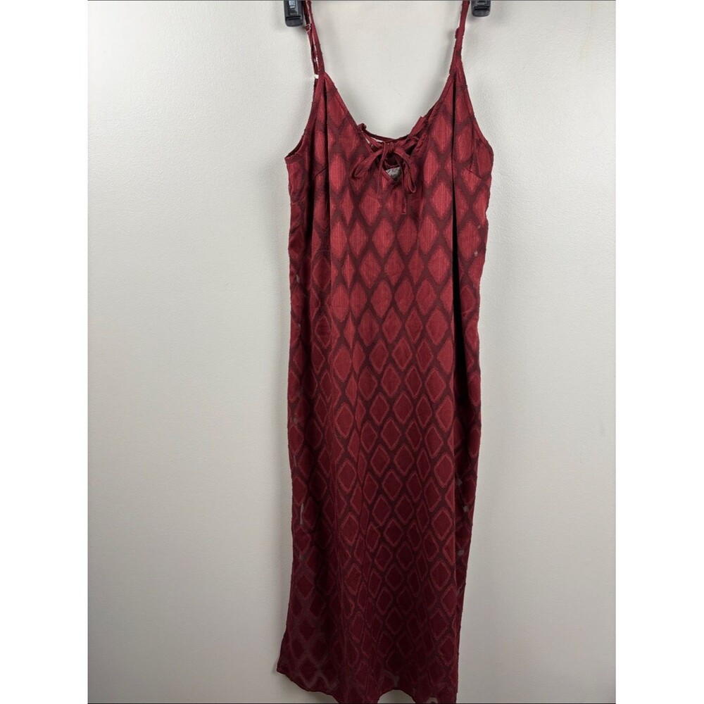 BOTF Slip Maxi Dress Wine Merlot Red with Textured Diamond Pattern band of free